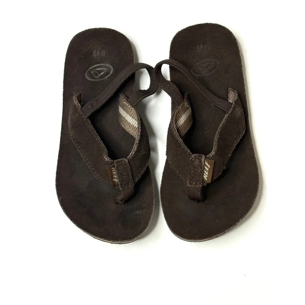 Reef Brown Leather Thong Sandals Flip‎ Flops 9/10 Lightweight Back Strap Toddler
